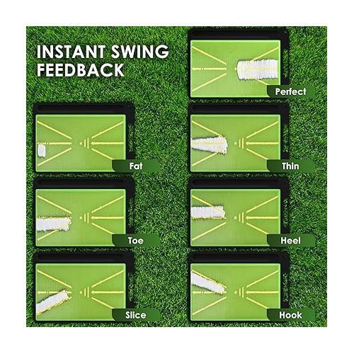  BROTOU Golf Training Mat for Swing Detection, Premium Dual-Turf Golf Hitting Mat, Path Feedback Golf Practice Mat, Golf Impact Mat with Ball Tray for Indoor/Outdoor, Golf Training Aid Equipment