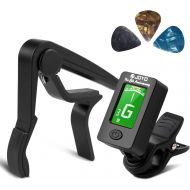 [아마존베스트]BROTOU Guitar Tuner Clip-On Tuner Digital Electronic Tuner Acoustic with LCD Display for Guitar, Bass, Violin, Ukulele (3 PCS Picks Included) (Tuner + Capo) (Tuner+Cpao)