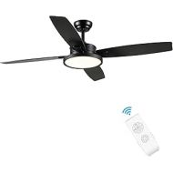 52 Inch Ceiling Fan ,BRTLX black Ceiling Fans with Lights Remote Control ,Outdoor Standard Ceiling Fans for bedroom and patios , Noiseless Reversible AC Motor, 3-speed, (Black)