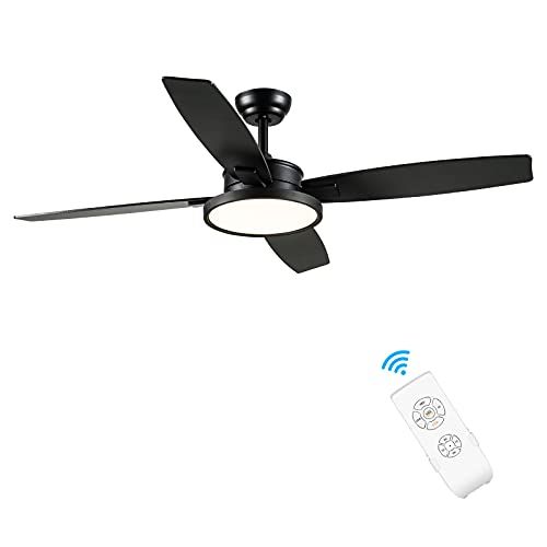  52 Inch Ceiling Fan ,BRTLX black Ceiling Fans with Lights Remote Control ,Outdoor Standard Ceiling Fans for bedroom and patios , Noiseless Reversible AC Motor, 3-speed, (Black)