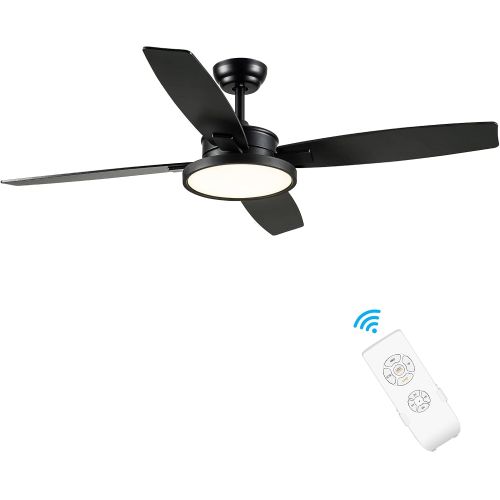  52 Inch Ceiling Fan ,BRTLX black Ceiling Fans with Lights Remote Control ,Outdoor Standard Ceiling Fans for bedroom and patios , Noiseless Reversible AC Motor, 3-speed, (Black)