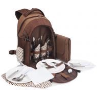 BRUBAKER Picnic Backpack for 4 Persons Brown 11×8×17 Inches - with Cooling Compartment and Blanket