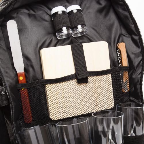  BRUBAKER Picnic Backpack Four Person with Removable Insulated Bottle Holder, Tableware and Plates