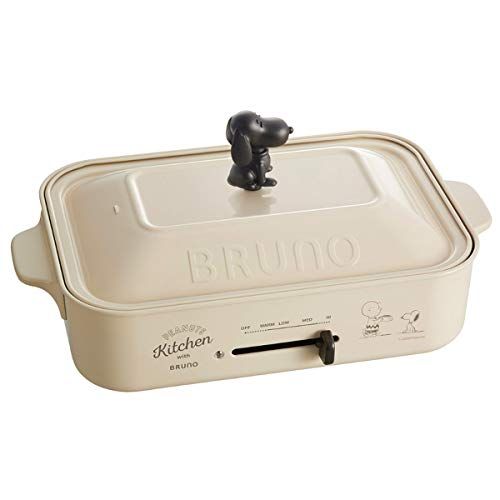  [아마존베스트]BRUNO Peanuts BOE070-ECRU Snoopy Compact Hot Plate Body & 3 Plates (flat & takoyaki & pancake) White Japan Import