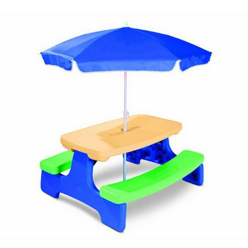  BS Κids Patio Set Picnic Table Bench With Umbrella Folding Activity Table Cup Holders Outdoor Indoor Durable Comfortable Dinner Party Lounge Portable Storage Multi-Purpose Plastic