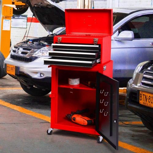  BS Mechanic Tool Chest Portable Storage Cabinet Tool Box Rolling Organizer Workstation Removable Chest with 3 Smooth Glide Drawers Steel Construction Heavy Duty Cart 4 Wheel Casters &