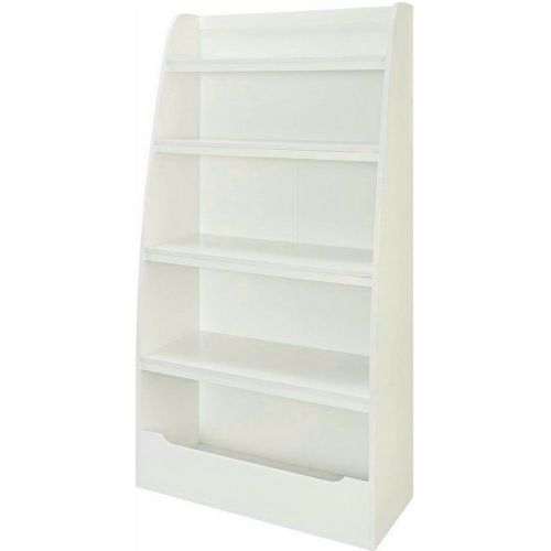  BS Book Shelves Organizer for Kids White Bookshelf for Girl & Boy Room Storage 4 Racks Child’s Teen’s for Books Toys Shoes Standard Curved Side Panels for Safe Book Display & eBook by