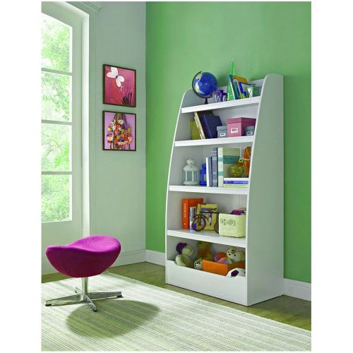  BS Book Shelves Organizer for Kids White Bookshelf for Girl & Boy Room Storage 4 Racks Child’s Teen’s for Books Toys Shoes Standard Curved Side Panels for Safe Book Display & eBook by