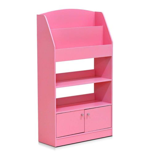  BS Kids Book Rack Organizer Bookshelf with Toy Storage 4 Shelves 1 Enclosed Cabinet Toy Display Home Furniture Children Books Closet Storage Bookcase Bedroom Playroom Pink & eBook