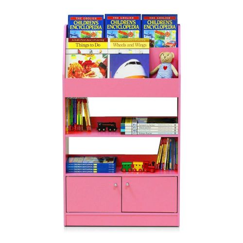  BS Kids Book Rack Organizer Bookshelf with Toy Storage 4 Shelves 1 Enclosed Cabinet Toy Display Home Furniture Children Books Closet Storage Bookcase Bedroom Playroom Pink & eBook