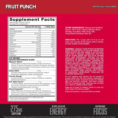  [아마존 핫딜] [아마존핫딜]BSN N.O.-XPLODE Pre Workout Supplement with Creatine, Beta-Alanine, and Energy, Flavor: Fruit Punch, 60 Servings (Package may vary)