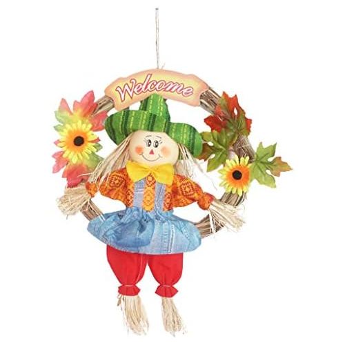  할로윈 용품BT HUGUWEDING Halloween Decoration, Scarecrow Wreath for Happy Thanksgiving Decor Autumn Fall Harvest Decoration for Home Front Door