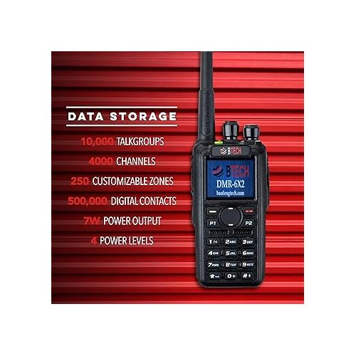  BTECH DMR-6X2 PRO DMR & Analog Dual Band Two-Way Radio - 7W VHF/UHF (136-174MHz & 400-480MHz) Bluetooth, AES256 & ARC4 Encryption, GPS, Talker Alias, APRS, Roaming, Voice Recording, with Accessory Kit