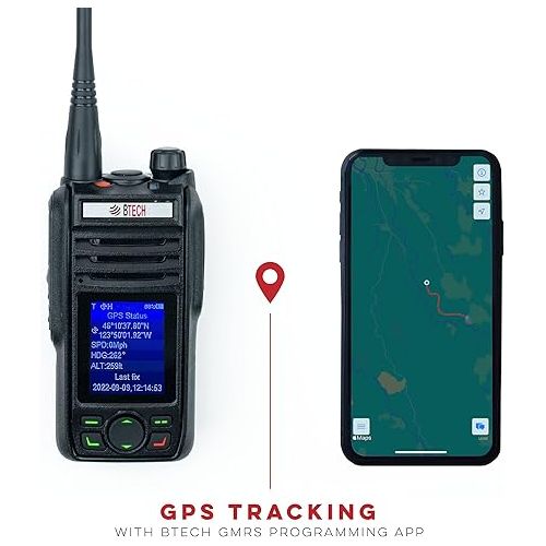  BTECH GMRS-PRO IP67 Submersible Radio with Texting & Location Sharing, GPS, Bluetooth Audio, Compass, NOAA Weather Alerts, Dual Band (VHF/UHF) Scanner, Long Range Two-Way GMRS Walkie Talkie