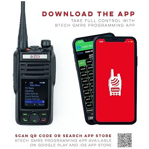  BTECH GMRS-PRO IP67 Submersible Radio with Texting & Location Sharing, GPS, Bluetooth Audio, Compass, NOAA Weather Alerts, Dual Band (VHF/UHF) Scanner, Long Range Two-Way GMRS Walkie Talkie