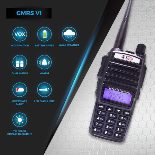  [아마존베스트]BTECH GMRS-V1 GMRS Two-Way Radio, GMRS Repeater Capable, with Dual Band Scanning Receiver (136-174.99mhz (VHF) 400-520.99mhz (UHF))