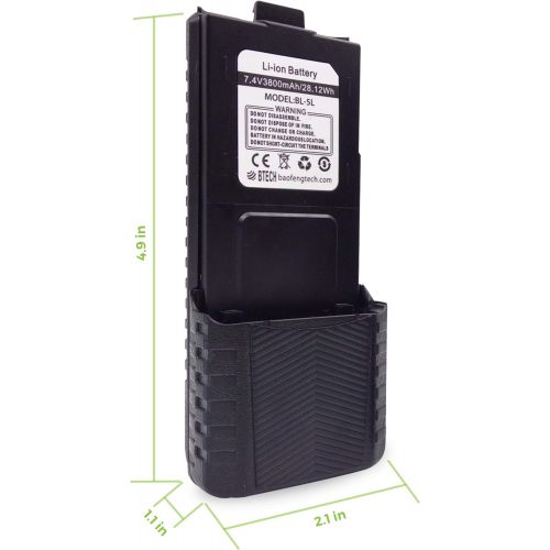  BaoFeng, BTECH BL-5L 3800mAh Li-ion Battery Pack, High Capacity Extended Battery for UV-5X3, BF-F8HP, and UV-5R Radios (BL-5 BaoFeng Battery Series)