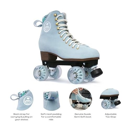  BTFL Artistic Pro Roller Skates Women, Kids & Men -Suede Boot Adjustable Stopper- Indoor, Outside, Rink, & Rhythmic Roller Skating. Black, Blue, Gray, Green, Pink, White