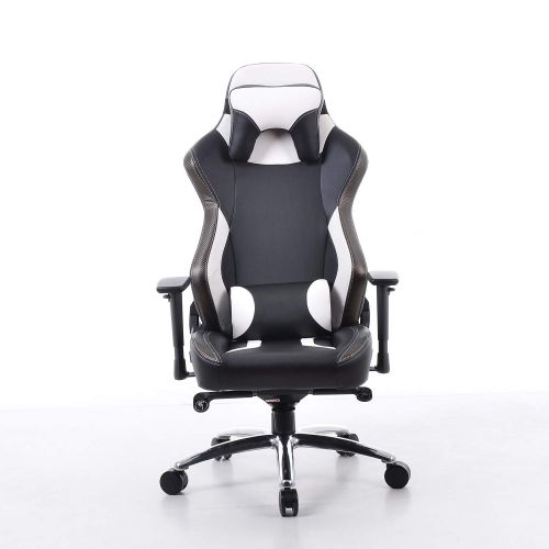  BTI Elite Series Ergonomic Reclining Gaming Chair with Steel Frame, Neck and Lumbar Support, Adjustable Height and Arms, WhiteBlack