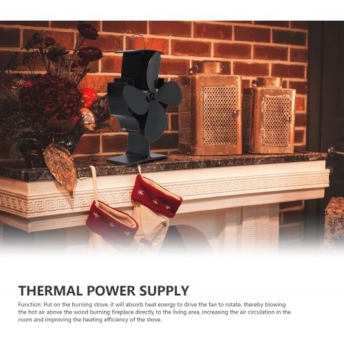  BTIHCEUOT Heat Powered Fireplace Fan, Eco Friendly Aluminum 4 Blades Stove Fan for Home for Wood Log Burning Stove for Living Room