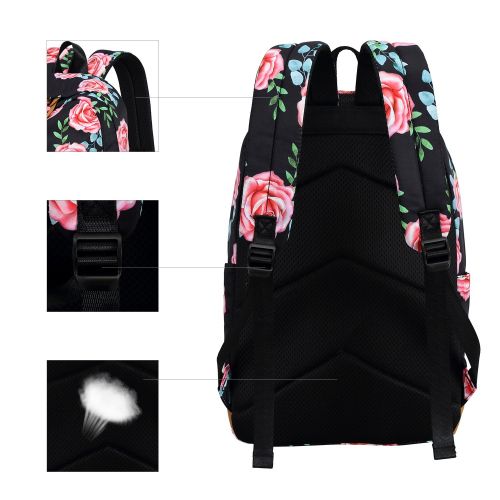  BTOOP Bookbag Girls School Backpack Cute Floral Schoolbag Laptop Shoulder Bag Daypack for Teen Girls Boys (Rose Floral Black)