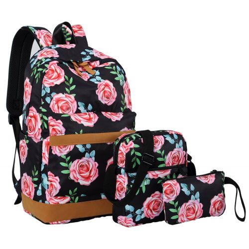  BTOOP Bookbag Girls School Backpack Cute Floral Schoolbag Laptop Shoulder Bag Daypack for Teen Girls Boys (Rose Floral Black)