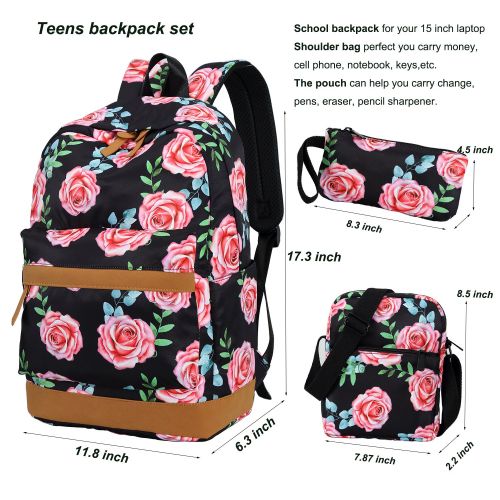  BTOOP Bookbag Girls School Backpack Cute Floral Schoolbag Laptop Shoulder Bag Daypack for Teen Girls Boys (Rose Floral Black)