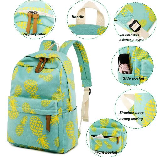  BTOOP Bookbag School Backpack Girls Cute Schoolbag for 15 inch Laptop backpack set (Water blue A002 yellow pineapple)