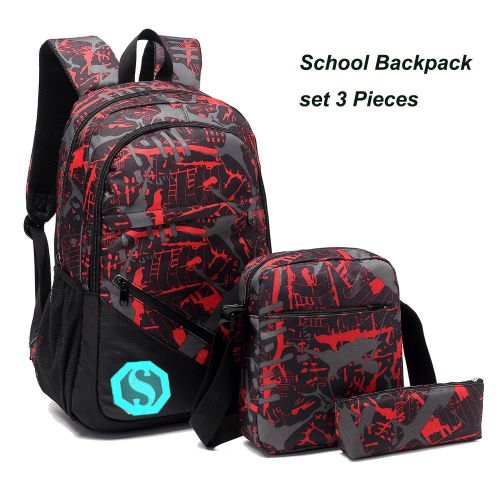  BTOOP School Backpacks for Boys, Teens Girls Unisex School Bookbag Set 3 Pieces fit 15 inch Laptop Shoulder bag Travel Daypack (Red 1)