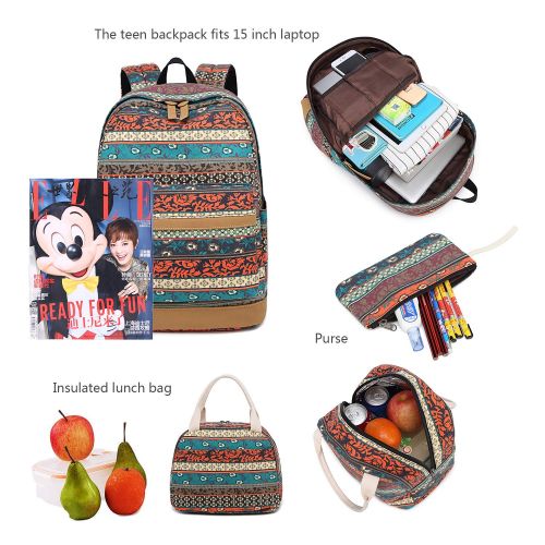  BTOOP School Backpacks for Girls Bookbags Bohemian Canvas Schoolbag Set Teens Womens Boys Kids Daypack