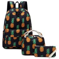 BTOOP School Backpack Teens Girls Cute Bookbag Schoolbag fit 15inch Laptop Insulated Lunch Bag for Boys Kids Travel Daypack(Pineapple Black T010)