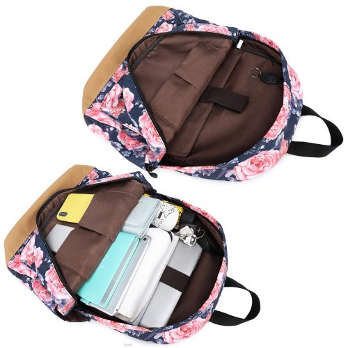  BTOOP School Backpack for Girls Bookbag With Insulation Lunch Bag and Pencil Case Women Travel Daypack Floral Black