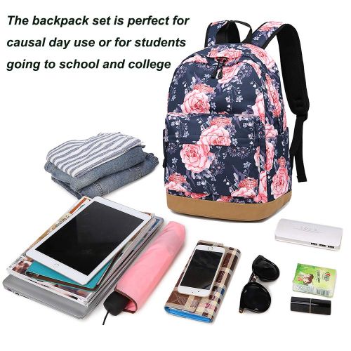  BTOOP School Backpack for Girls Bookbag With Insulation Lunch Bag and Pencil Case Women Travel Daypack Floral Black