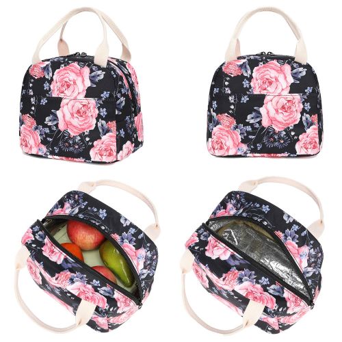  BTOOP School Backpack for Girls Bookbag With Insulation Lunch Bag and Pencil Case Women Travel Daypack Floral Black