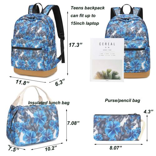 BTOOP School Backpack for Girls Bookbag With Insulation Lunch Bag and Pencil Case Women Travel Daypack Floral Black