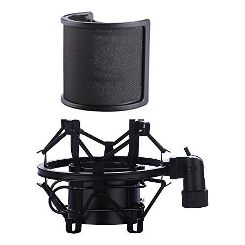  [아마존베스트]BTOOP Microphone Shock Mount with Pop Filter, Mic Anti-Vibration Suspension Shock Mount Holder Clip for Diameter 46mm-53mm Microphone