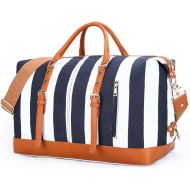 BTOOP Weekend Overnight Travel Bag for Women Ladies Canvas Carry on Tote Duffel Bags (Blue stripe-5)