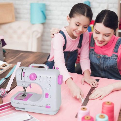  Neala Sewing Machine Mini Portable Electric Portable Household with Foot Pedal Overlock 12 Built-in Stitches for Amateurs Beginners Embroidery Pink Safety