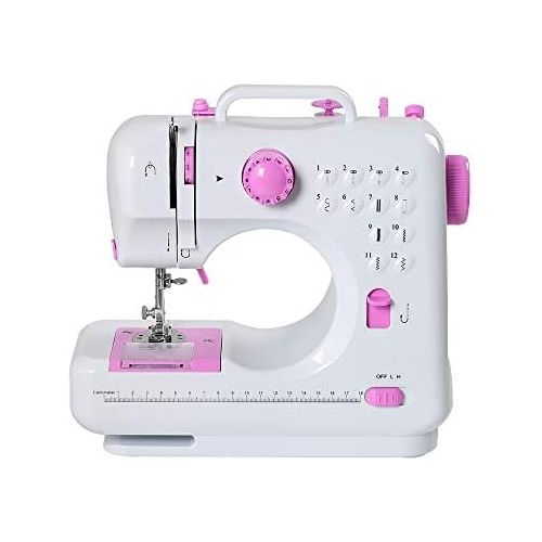  Neala Sewing Machine Mini Portable Electric Portable Household with Foot Pedal Overlock 12 Built-in Stitches for Amateurs Beginners Embroidery Pink Safety