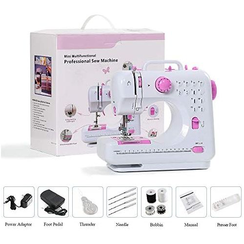  Neala Sewing Machine Mini Portable Electric Portable Household with Foot Pedal Overlock 12 Built-in Stitches for Amateurs Beginners Embroidery Pink Safety