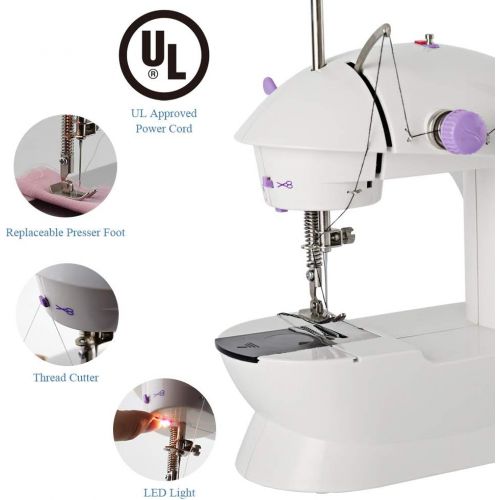  Neala Portable Sewing Machine Mini Adjustable Electric 2-Speed Double Thread Handheld Sewing Embroidery Machine for Beginner Kids Straight Sewing with Foot Pedal