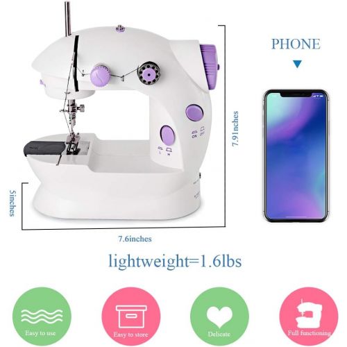  Neala Portable Sewing Machine Mini Adjustable Electric 2-Speed Double Thread Handheld Sewing Embroidery Machine for Beginner Kids Straight Sewing with Foot Pedal