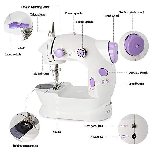  Neala Portable Sewing Machine Mini Adjustable Electric 2-Speed Double Thread Handheld Sewing Embroidery Machine for Beginner Kids Straight Sewing with Foot Pedal