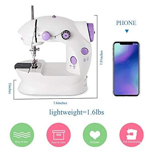  Neala Portable Sewing Machine Mini Adjustable Electric 2-Speed Double Thread Handheld Sewing Embroidery Machine for Beginner Kids Straight Sewing with Foot Pedal