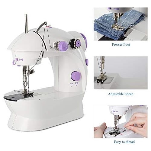  Neala Portable Sewing Machine Mini Adjustable Electric 2-Speed Double Thread Handheld Sewing Embroidery Machine for Beginner Kids Straight Sewing with Foot Pedal