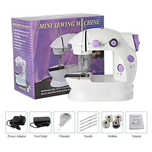  Neala Portable Sewing Machine Mini Adjustable Electric 2-Speed Double Thread Handheld Sewing Embroidery Machine for Beginner Kids Straight Sewing with Foot Pedal