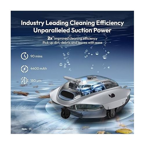  Bubot 300P Robotic Pool Cleaner - Cordless Pool Vacuum with Industry Leading Suction Power, Bluehole Tech, DirtLock Tech, Smart Sensor, Self-Parking for Above Ground Flat Pools Up to 850 Sq.ft