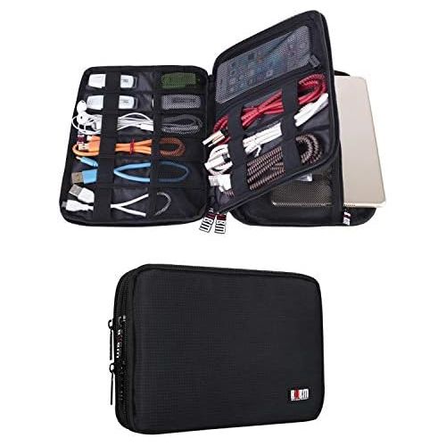  [아마존베스트]BUBM Double Layer Electronic Accessories Organizer, Travel Gadget Bag for Cables, USB Flash Drive, Plug and More, Perfect Size Fits for iPad Mini (Medium, Black)