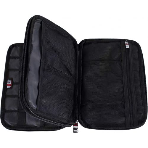  [아마존베스트]BUBM Double Layer Electronic Accessories Organizer, Travel Gadget Bag for Cables, USB Flash Drive, Plug and More, Perfect Size Fits for iPad Mini (Medium, Black)