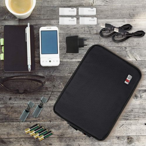  [아마존베스트]BUBM Double Layer Electronic Accessories Organizer, Travel Gadget Bag for Cables, USB Flash Drive, Plug and More, Perfect Size Fits for iPad Mini (Medium, Black)